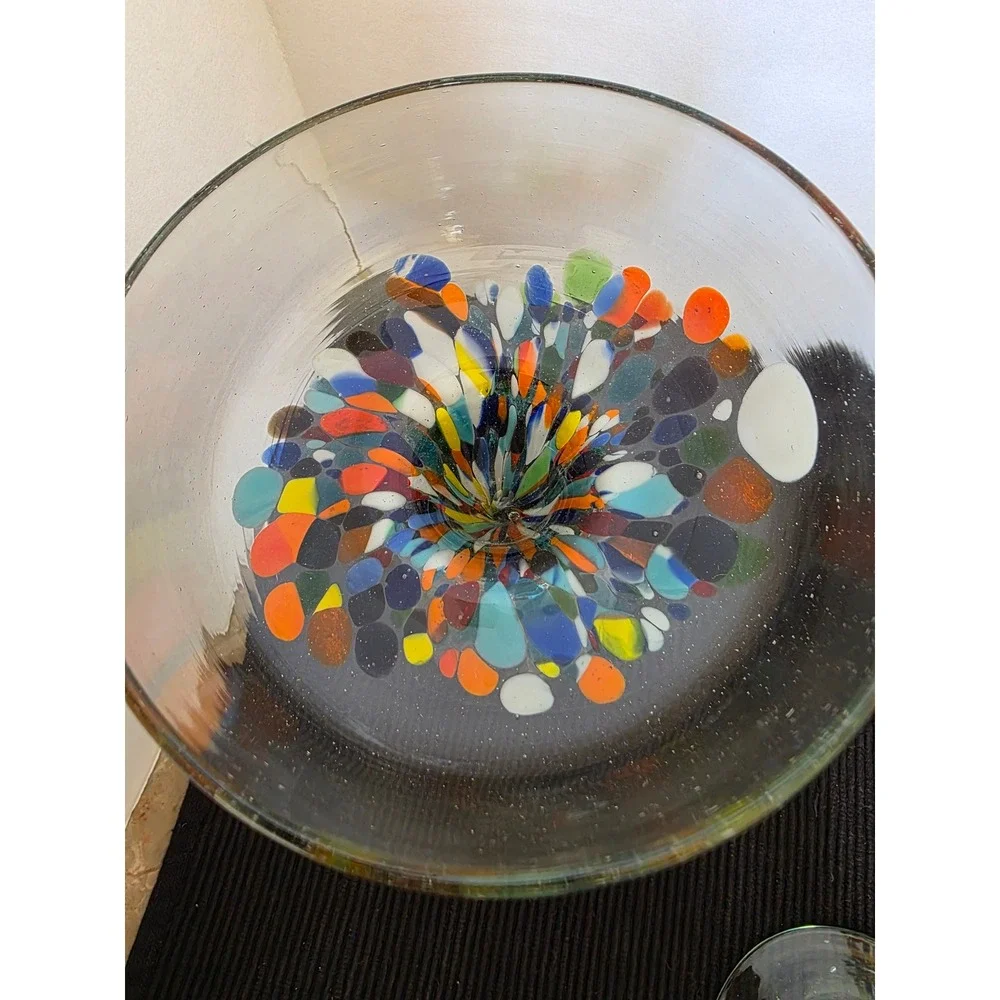 Set of 3 Hand Blown Mexican Margarita Glasses with Colorful Confetti Swirl Stems